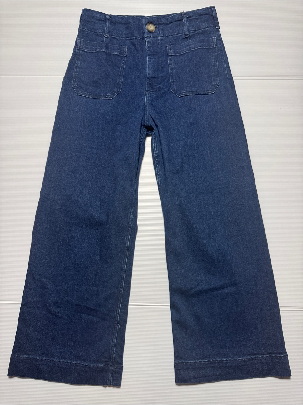 MAEVE The Colette High Rise Wide-Leg Cropped Jeans Dark Blue Patch Pockets 29